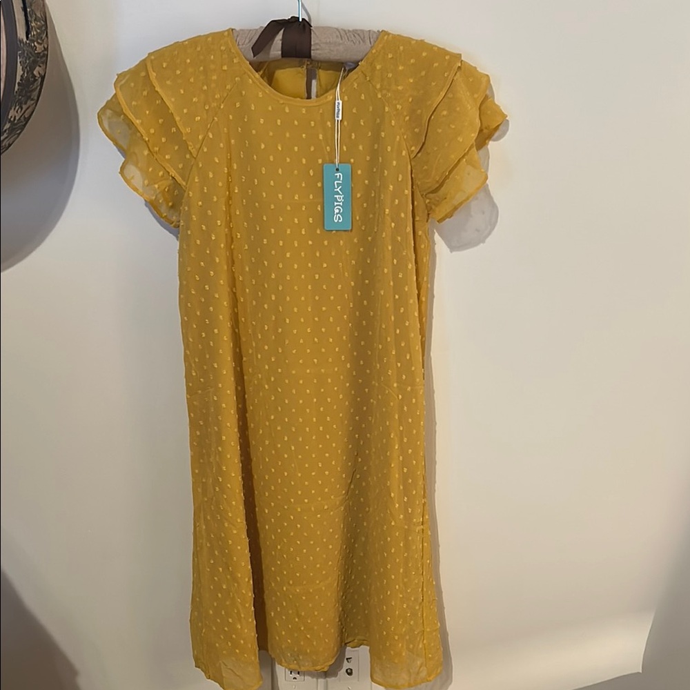 Gold Flutter Sleeve Sheath Dress